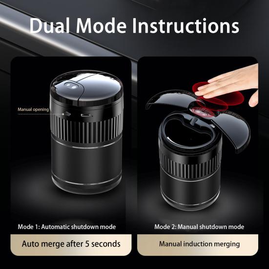 Ashtray Automatic Opening Closing Infrared Sensor USB Rechargeable Smokeless Light-Sensitive Mirror Ashtray Interior Accessory