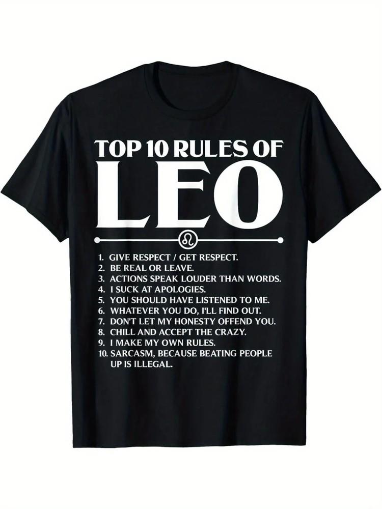 Men039;s Leo Zodiac Sign Cotton T-ShirtTop 10 Rules of Leo Casual amp; Comfortable Unisex T-Shirt XL