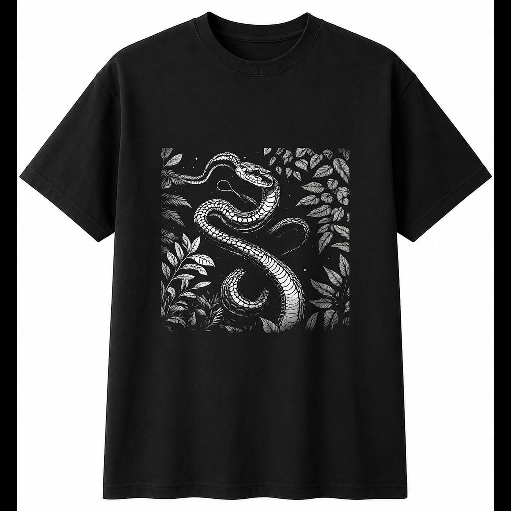 Botanical Cobra In Nature Snake Mens T-Shirt Black 100% Cotton Animal Printed