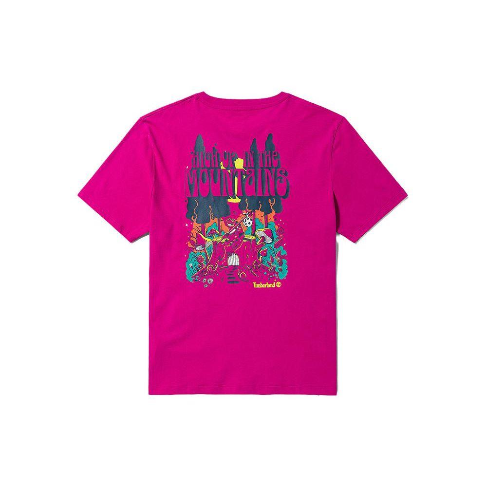 Timberland Maglione Casual Girocollo con Stampa Fantasia Manica Corta T-Shirt Unisex Top Viola-Bacca A6QE9-A45