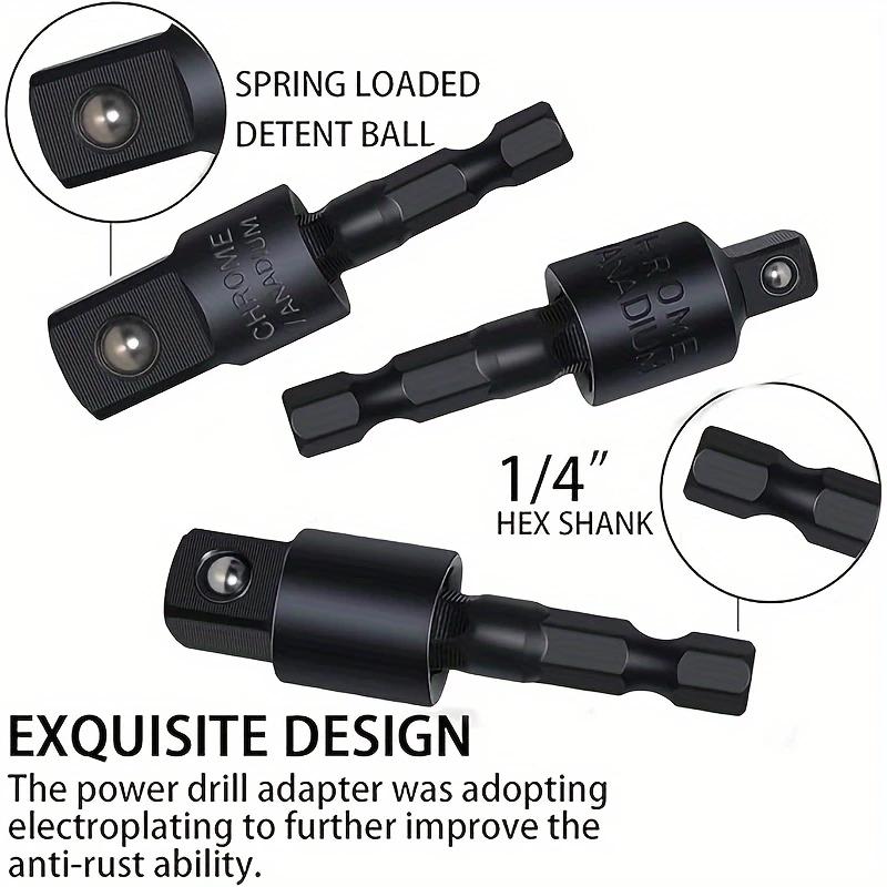 Flexible Drill Bit Extension 6Pcs 105° & 90° Right Angle Adapter, 1/4 3/8 1/2" Impact Socket Set, 360° Rotatable Shaft Extension