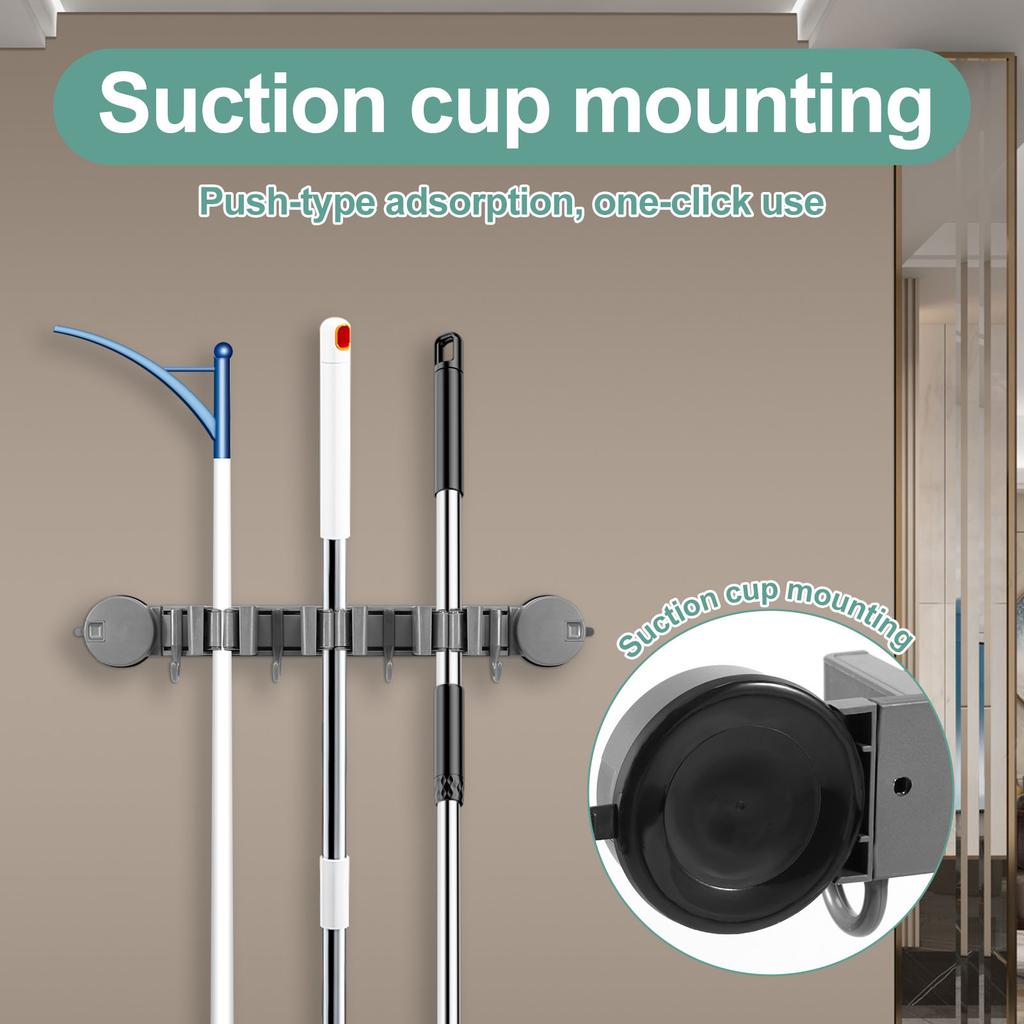 Broom Holder Wall Mounted Mop and Broom Holder Punch Free Mop Hanger Bathroom Storage Rack Mop Clip Rack Mop Hook Home Accessory
