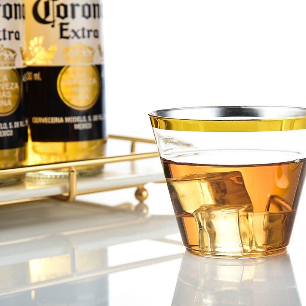 

10 шт. пластиковые одноразовые пластиковые чашки, кухонный прибор, прозрачные чашки для вечеринок, чашки из розового золота с оправой