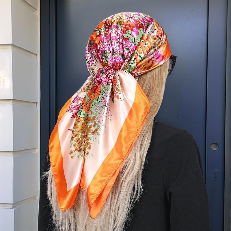 Square Silk Scarf Women Luxury Brand Satin Print Hijab Scarves Muslim Pareo Bandana Female Shawl Wrap Headband Foulard 90*90cm