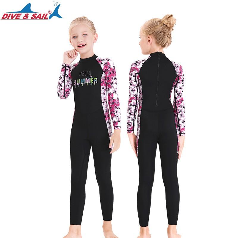 Girls 'swimsuit Children's One-piece Long-sleeved Swimsuit Baby Sunscreen Middle Student Quick-drying Diving Suit