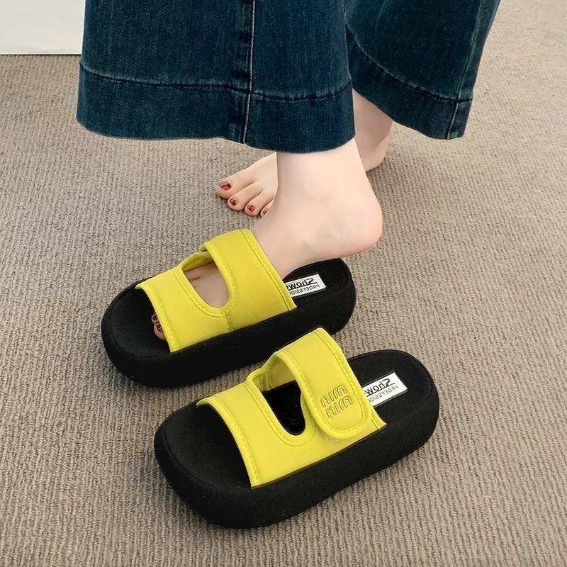 

One-word student small height-increasing platform slippers women summer wear new Velcro cold slippers beach 35