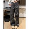 Womens High Waist Grey Cargo Wide Leg Jeans Casual Loose Streetwear Denim Trousers Y2K Style