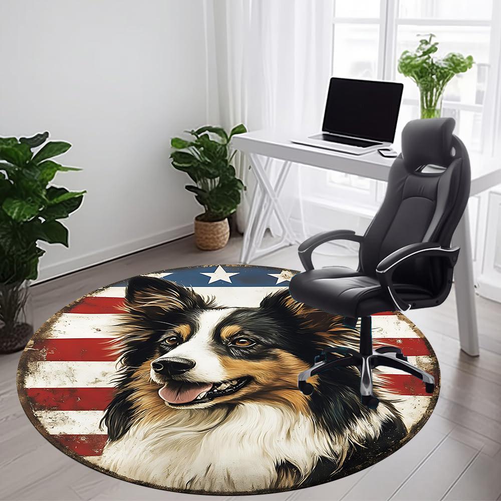 1PC Patriotic Dog Office Round Area Rug, Mat Suitable For Office, Under Office Chairs Bedroom Living Room Home Decor, Room Deco