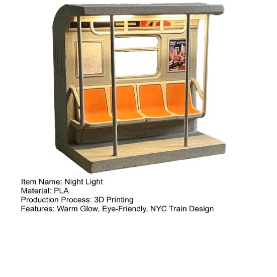 NYC Metro Train Lamp Decorative Underground Train Night Light Warm Glow Desktop Lamp for Kids Bedroom Ambient Lighting