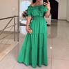 2025 Euro-American Trendy Off-Shoulder Ruffle Puff Sleeve Lace-Up Dress for Women