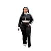TW768 Women's Casual Color Block Zipper Crop Top & Slim Fit Pants Set