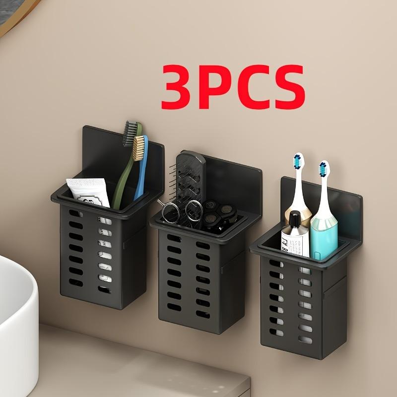 3pcs Wall-Mounted Toothbrush Holder, Plastic Bathroom Organizer for Toothpaste and Brushes, Multi-Functional Storage Rack, No Electricity Needed