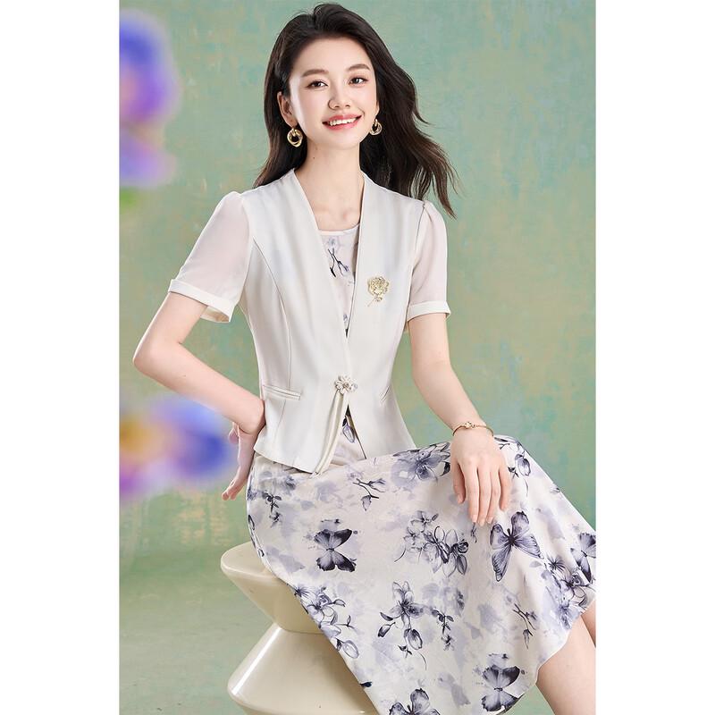 Meilanni New Chinese Style Butterfly Print Ice Silk Dress Set 2XL