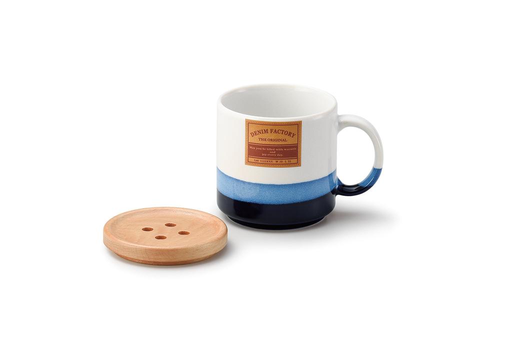 APEX HEART Button with Antique Wooden Denim Denim Factory Mug, Shape, Coaster, White, Box, Style, Gift, Present, DN-1422