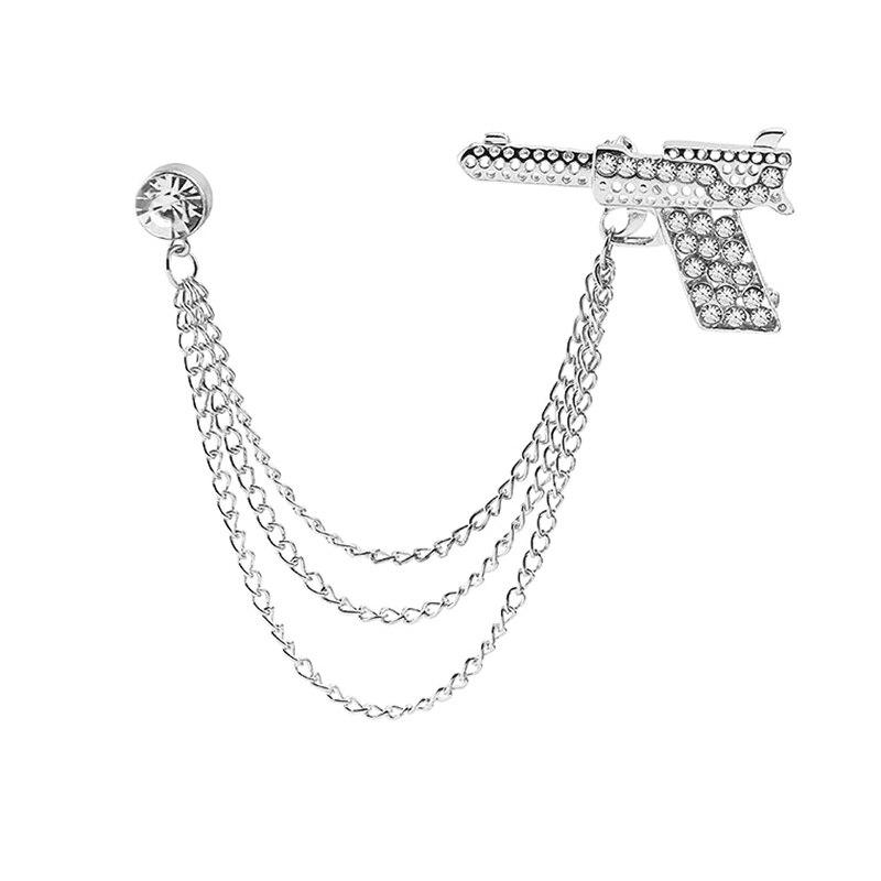 Blucome Fashion Chain Brosje Pistol Shape Pins Dames Brosje for Coat Suit Bag Hijab Pins