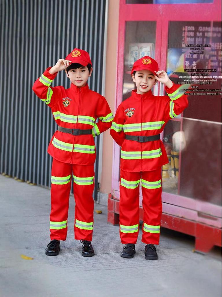 Kids' Firefighter Costume for Role-Playing, Career Experience, and Kindergarten Parent-Child Sports Meet
