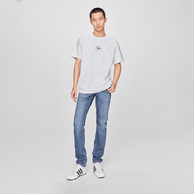 Comfortable Round Neck Record Pattern Printed Short Sleeve Casual T-Shirt Men Tops White LMT0098444LE00FK14000