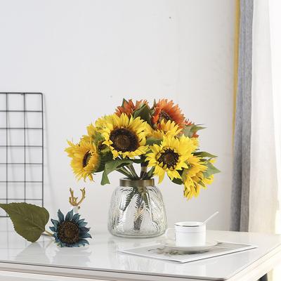 7-Head Sunflower Simulation Flower, Fake Flower Arrangement, Sunflower Bouquet, Living Room Home Decoration, Plastic Floral Ornament