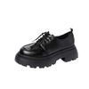 British Style Thick-soled Heightening Small Leather Shoes, New Spring Lace-up Black Single Shoes Muffin
