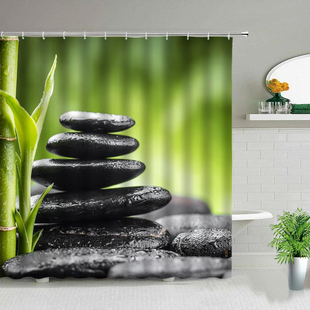 Bambusová Dekorace Sprchový Závěs Retro Design Rostlinný Potisk Pratelný Koupelnový Závěs Set Hnědá Opálená Béžová Koupelnové Doplňky S Háčkem