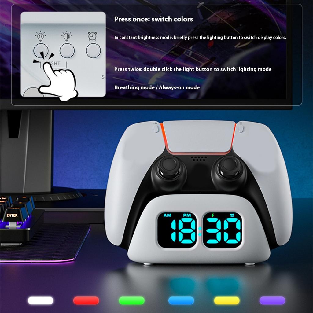 Charging Station with Time Display Clock Gamepad Charging Stand Game Controller Charging Holder Gaming Accessory