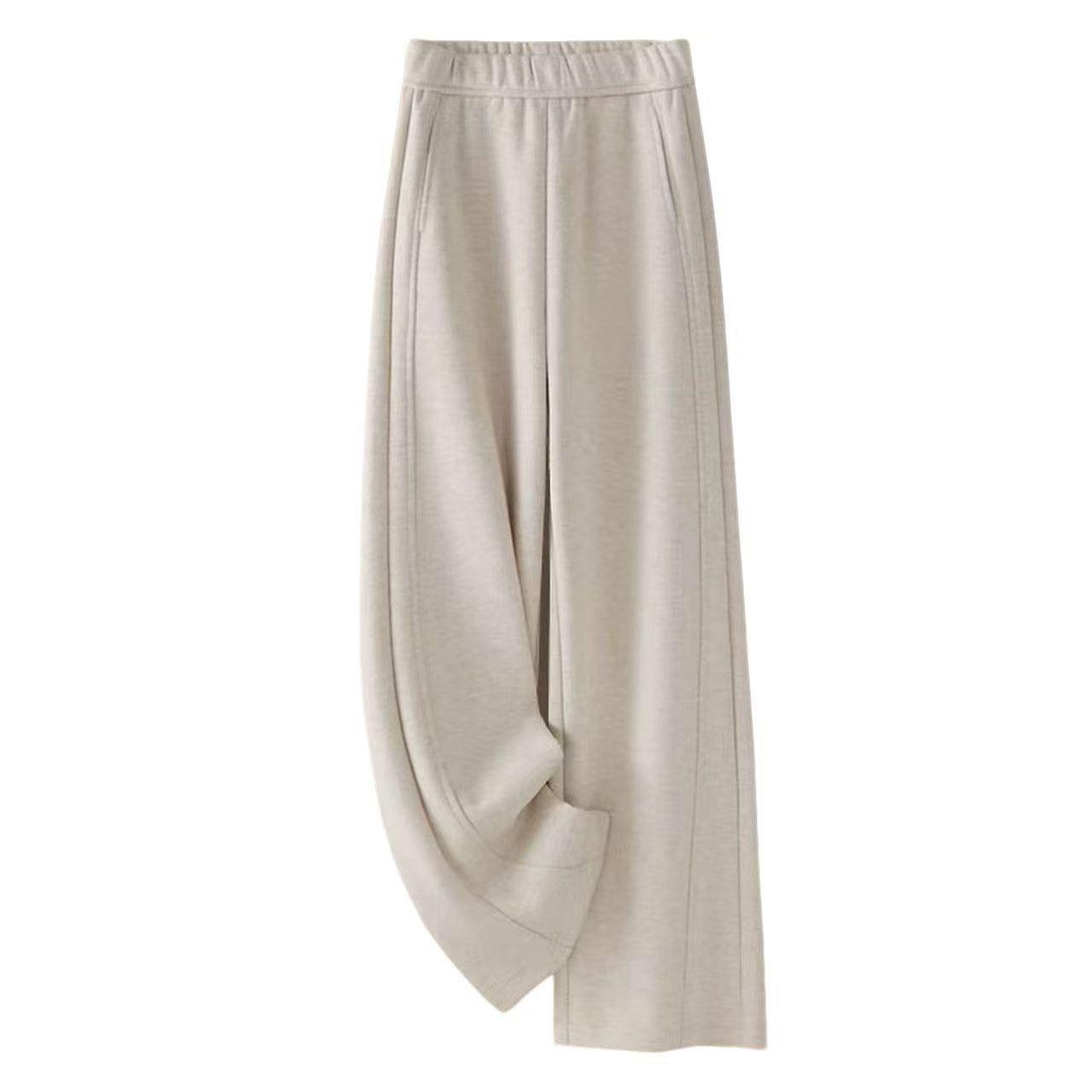 

Autumn & Winter Plush-Lined High-Waist Wide-Leg Pants - Cozy Casual Lazy Fit with Curved & Straight Leg Options. L for 115-129 jin
