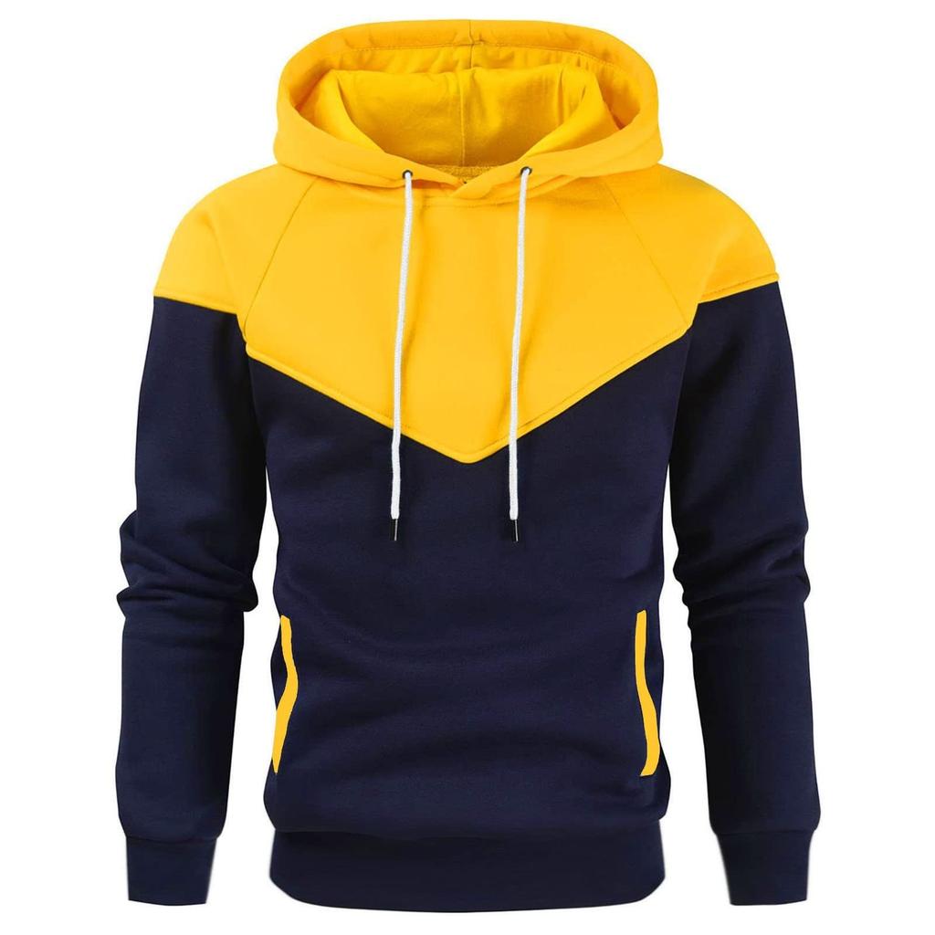 Mens Casual Hoodies Patchwork Drawstring Long Sleeve  Sweatshirt Lightweight Winter Fall Fleece Top With Hood