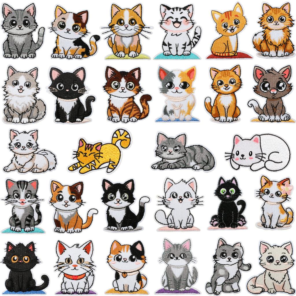 Cat Party Embroidery Cloth Sticker Ironing Cartoon Kitten Embroidery Label Tide Play Bag Decoration Patch Sticker Cute Meow Meow