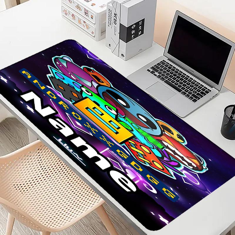 Custom Name Personalized Geometry Dash Pattern Mousepad, Laptop PC Desk Mat, Decorative Desk Mat for Home Keyboard Pad Gift