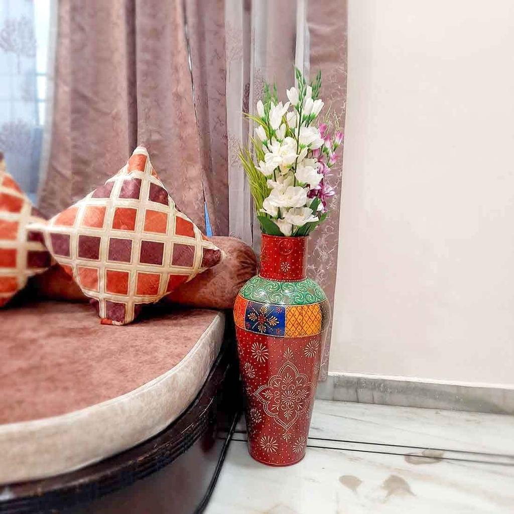 The Online Shop Flower Vase | Big Metal Flower Pot for Corners - for Living Room and Home Decor (Red, 24 Inch)