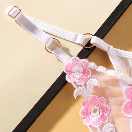 2 Pcs Women Thong Floral Embroidery See-through Lace Briefs Low Waist Hollow Out Elastic Wedding Night Bedroom Lady Underpants