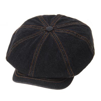 WITHMOONS Denim Newsboy Hat Faux Leather Brim Flat Cap SL3017