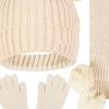 3Pcs/Set Kids Hat Scarf Gloves Set Solid Color Jacquard Plush Ball Decor Knitting Hat Long Scarf Winter Gloves Set