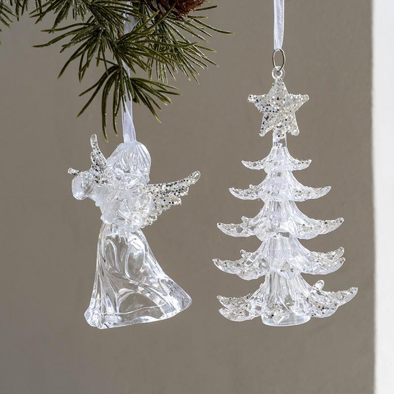 Christmas Tree Atmosphere Hanging Decoration Transparent Acrylic Craft Snowflake Deer Angel Pendant Christmas Decoration Gift