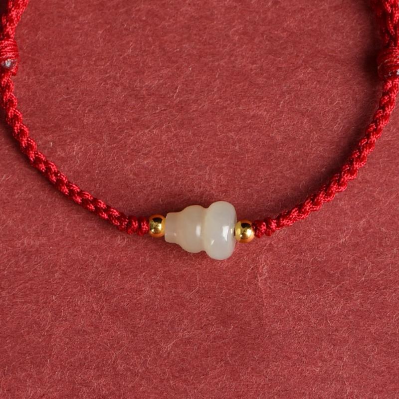 Hand Braided Red Lucky Bracelets For Couples Imitation Jade Calabash Cinnabar Beads Bracelet Good Fortune Bangles Year Gift