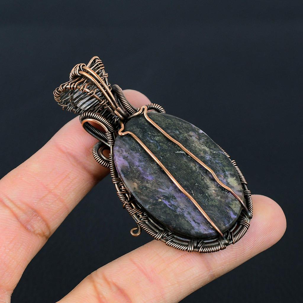 Charoite & Moonstone Gemstone Handmade Pure Copper Wire Wrap Amazing Jewelry Pendant