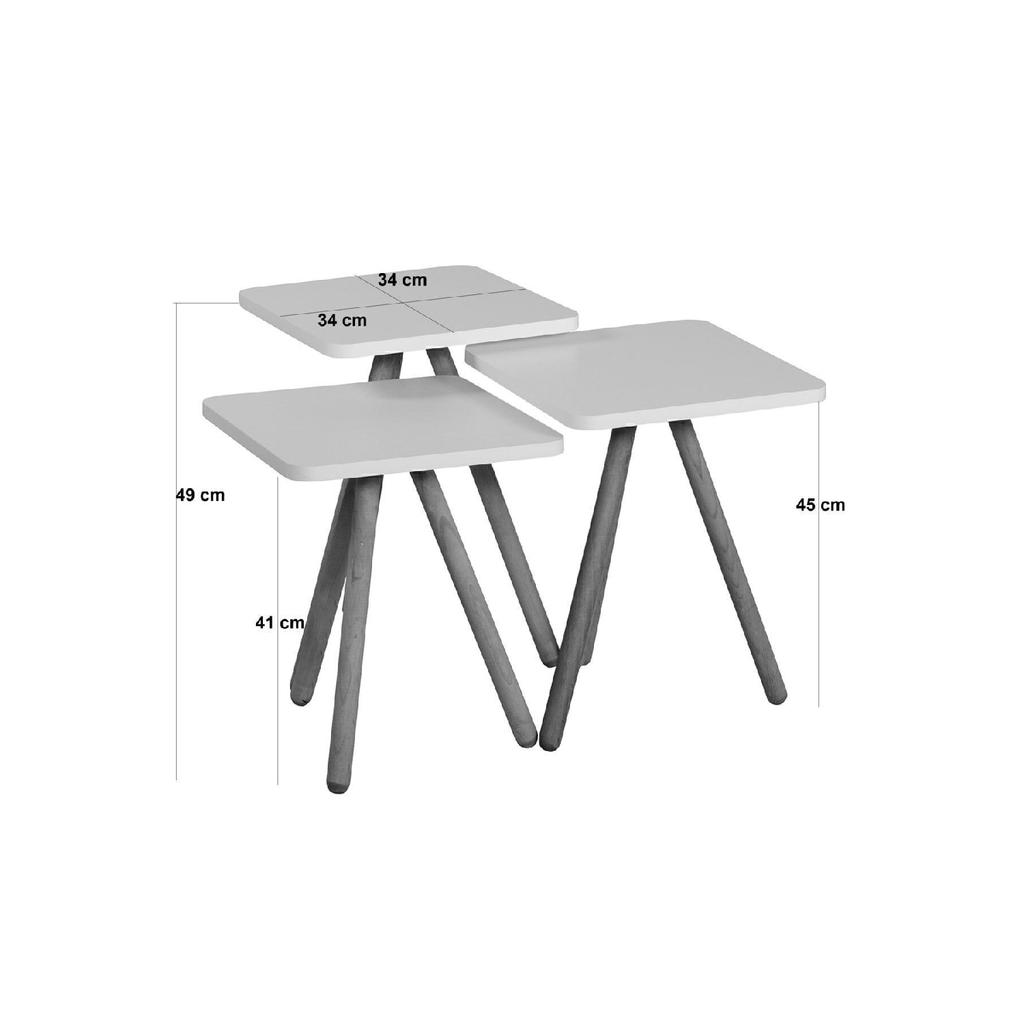 Triple Nesting Coffee Table Wooden Legs Square Design Pine Pattern