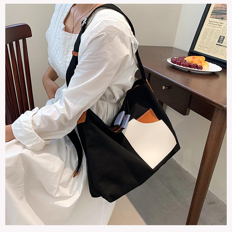 Jednoduchá kontrastní barevná přenosná velkokapacitní plátěná taška Taška přes rameno na jedno rameno