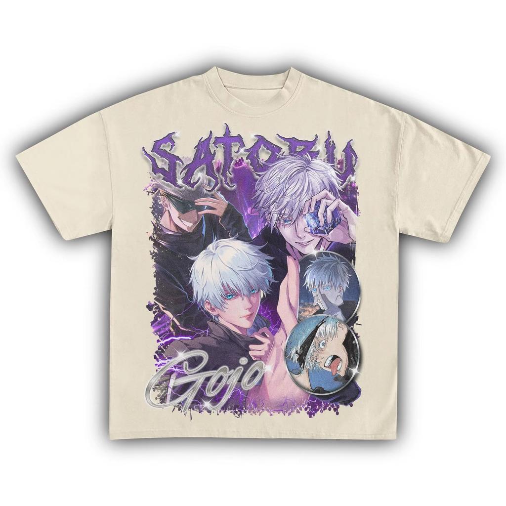 Jujutsu Kaisen Gojo Satoru Anime Print T-shirt, Unisex Pure Cotton Short Sleeve Streetwear T-shirt