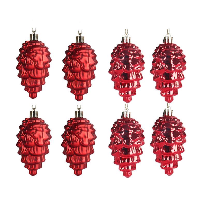 9cm Christmas Tree Ornaments Set: 8 Shiny & Matte Plastic Pine Cones