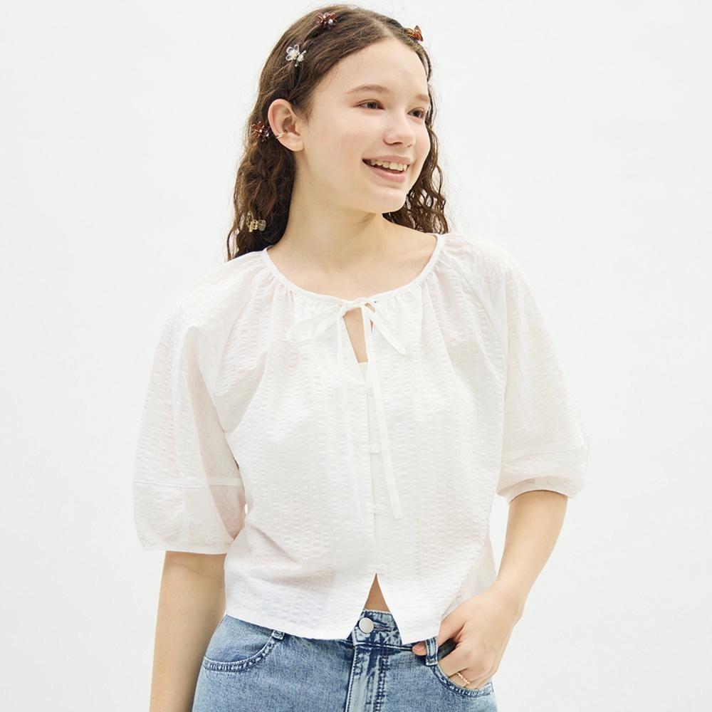 

Текстурная блузка с рукавами-фонариками GU by Uniqlo, рукав до локтя Q