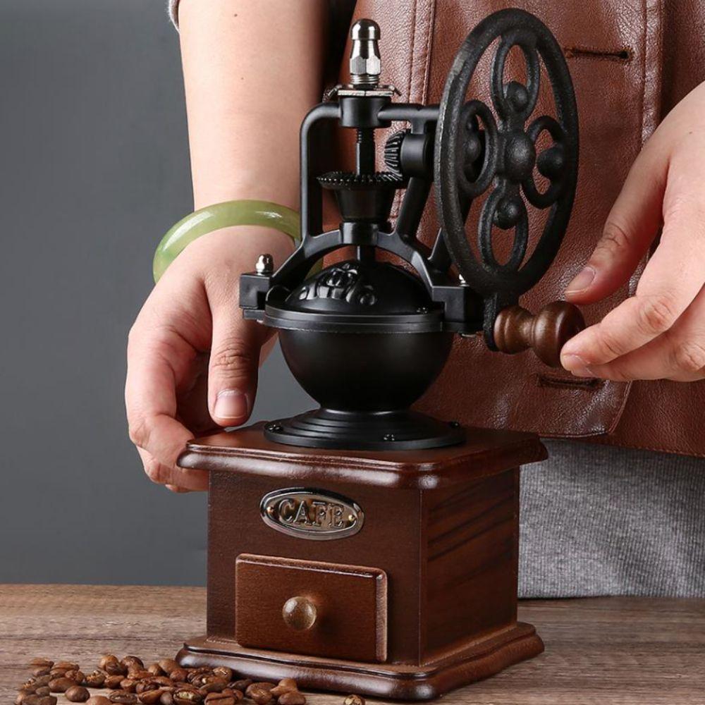 Wood Coffee Mill Burr Hand Cranked Coffee Grinding Machine Vintage Coffee Bean Grinder  Gift