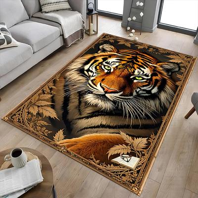 1 Stück Tiger-Kunstwerk Rutschfester Bodenteppich Kompatibel für Büro & Wohnzimmer & Schlafzimmer & Esszimmer - Flachgewebe Maschine-O396