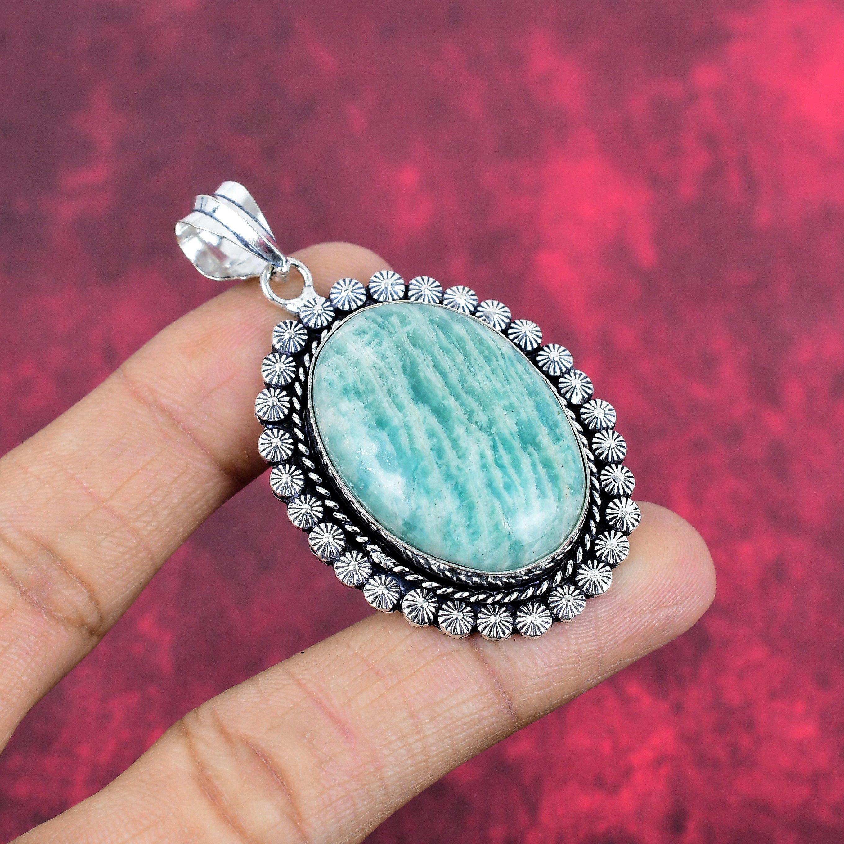 

Амазонитовый кулон, ювелирные изделия из драгоценных камней, 925 пробы, кулон из стерлингового серебра, подарок для женщин, кулон ручной работы 2.40 Inches синий