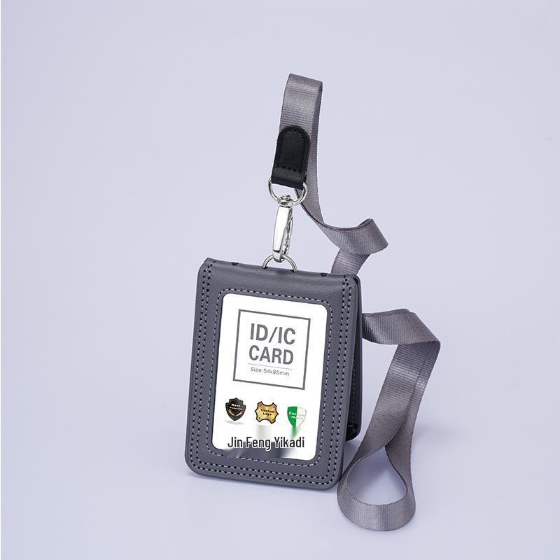 Genuine Leather Retractable Lanyard ID Card Holder Customizable Badge Case