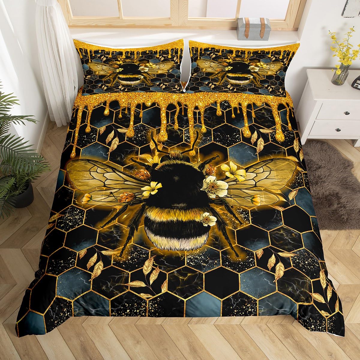 

Honeycomb-Duvet Covers For Kids Teens Queen Lightweight Down Quilt Covers Room Decor 2 Pillowcases 1 Duvet Cover No Comforter EU Single(135x200cm)