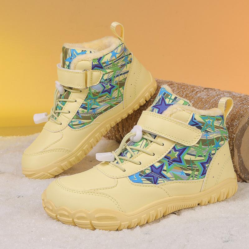 Outdoor New Non-slip Children's Wide-headed Warm Cotton Shoes Men's Medium-top Velvet Thickened Waterproof Velcro Snow Boots Women