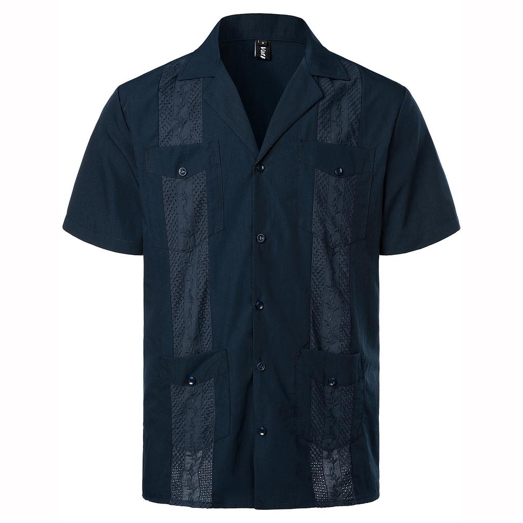 Mens Shirts Pockets Lapel Short Sleeves Cardigan Summer Thin Blouse Breasted Shirt