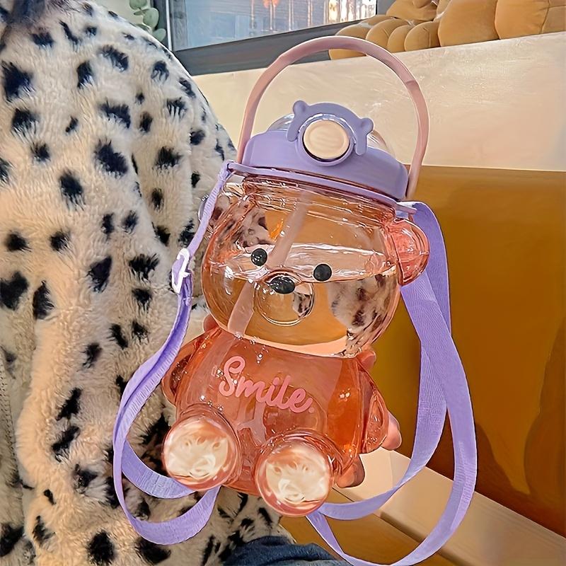 Cute Bear 1000ml Water Bottle, PC Material with Straw Lid, for Milk & Tea.