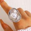 Finger Ring Imitation Pearl Embellishment Artistic Irregular Shape Wide Double-Strip Design Women Ring Anti-Oxidation Jewelry